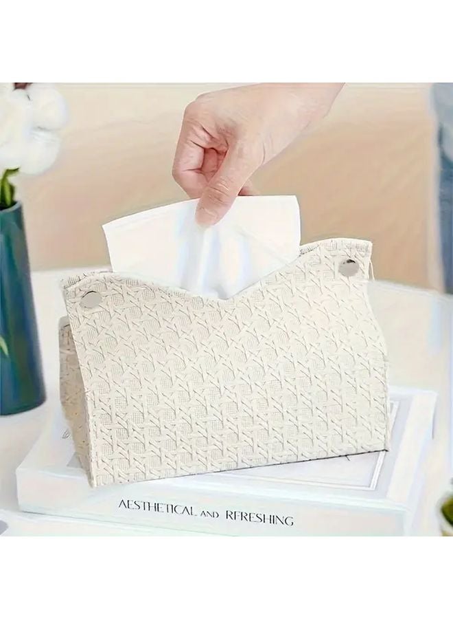 Beige Modern Woven Plastic Tissue Box Cover For Living Room Bathroom Office - Image 1